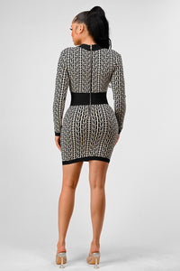 Geometric Print Plunge Bodycon Bandage Dress - ATHINA