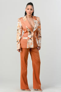 Elegant Contrast Panel Blazer Set