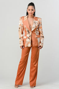 Elegant Contrast Panel Blazer Set