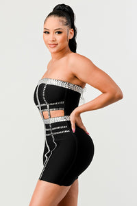 Modern Monochrome: Strapless Bandage Dress with Silver Detailing - ATHINA