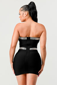 Modern Monochrome: Strapless Bandage Dress with Silver Detailing - ATHINA