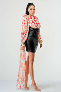 Blossom Leatherette Mini Dress - Edgy modernity meets romantic florals - Rêve Dorés