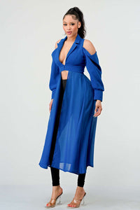 Azure Elegance Cold-Shoulder Trench Top - ATHINA