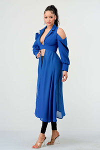 Azure Elegance Cold-Shoulder Trench Top - ATHINA