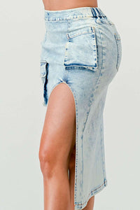 Contemporary Denim Twist: Utility Pocket Denim Skirt - ATHINA