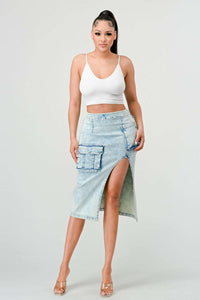 Contemporary Denim Twist: Utility Pocket Denim Skirt - ATHINA