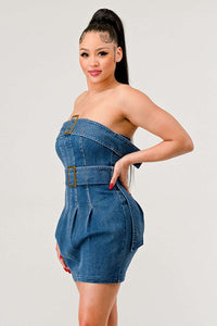 Strapless Denim Mini Dress - Form-fitting silhouette for a daring look Rêve Dorés