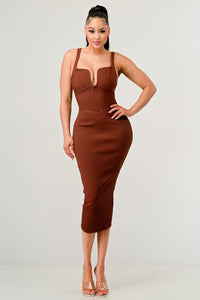 Brown Sleeveless Bandage Dress