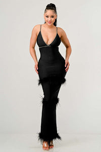 BLACK FEATHER MAXI DRESS