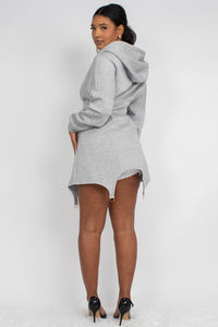 Comfortable and casual heather grey dress with hoodie and unique side button detail by Rêve Dorés