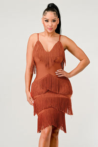 Brown Fringe Mini Dress