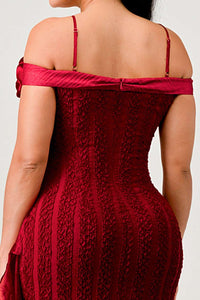 Burgundy Enchanting Rose Off-Shoulder Dress by Rêve Dorés