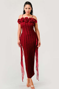 Burgundy Enchanting Rose Off-Shoulder Dress by Rêve Dorés