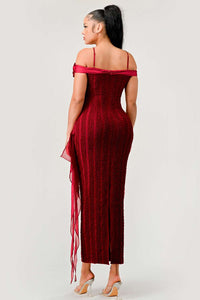 Burgundy Enchanting Rose Off-Shoulder Dress by Rêve Dorés