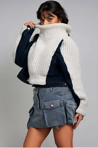 Denim and Knit Multi Fabric Jacket - ATHINA