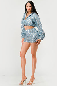 Glitz & Denim Sequin Hoodie Set - ATHINA