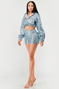 Glitz & Denim Sequin Hoodie Set - ATHINA