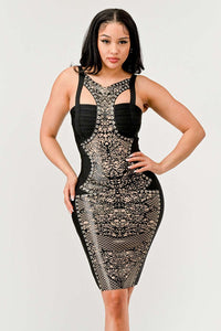 Dark Aztec Printed Bandage Dress