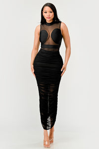 Sleek Black Sheer Illusion Midi Dress | ESTIMATED SHIPPING DATE (04/26/2024) - ATHINA