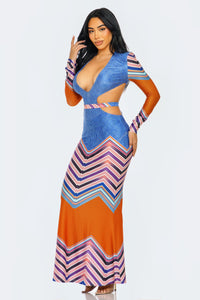 Geometric Print Plunge Neckline Maxi Dress - Rêve Dorés