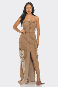 Vintage Washed Distressed Cargo Maxi Dress - ATHINA