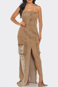 Vintage Washed Distressed Cargo Maxi Dress - ATHINA