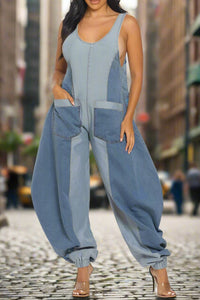 Denim Patchwork Harlem Jumpsuit - ATHINA