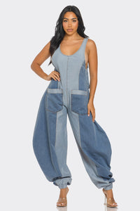 Denim Patchwork Harlem Jumpsuit - ATHINA