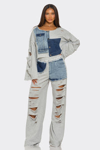 Distressed Denim Patchwork Set - ATHINA