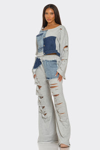 Distressed Denim Patchwork Set - ATHINA