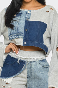 Distressed Denim Patchwork Set - ATHINA