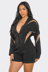 Chic Mesh-Panelled Black Romper - ATHINA