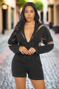 Chic Mesh-Panelled Black Romper - ATHINA