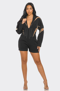 Chic Mesh-Panelled Black Romper - ATHINA