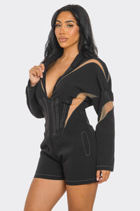 Chic Mesh-Panelled Black Romper - ATHINA