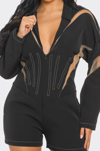 Chic Mesh-Panelled Black Romper - ATHINA