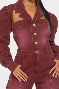 Vintage Inspired Utility Burgundy Jumpsuit - ATHINA