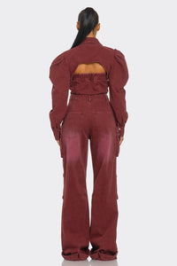 Vintage Inspired Utility Burgundy Jumpsuit - ATHINA