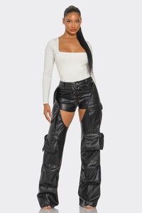 Cut Out Leather Cargo Pants - ATHINA