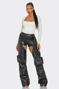 Cut Out Leather Cargo Pants - ATHINA