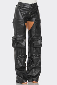 Cut Out Leather Cargo Pants - ATHINA