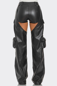 Cut Out Leather Cargo Pants - ATHINA