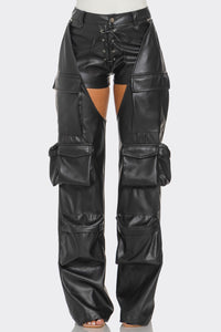 Cut Out Leather Cargo Pants - ATHINA