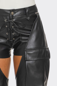 Cut Out Leather Cargo Pants - ATHINA