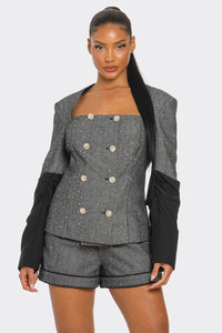 Double-Breasted Tweed Blazer and Shorts Set - ATHINA