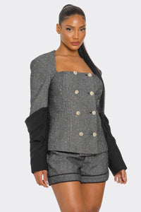 Double-Breasted Tweed Blazer and Shorts Set - ATHINA