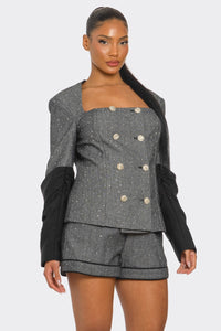 Double-Breasted Tweed Blazer and Shorts Set - ATHINA