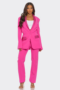 Fuchsia Power Suit with Beaded Accents - ATHINA