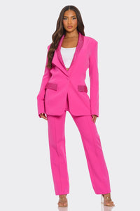 Fuchsia Power Suit with Beaded Accents - ATHINA