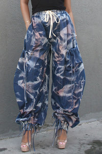 Urban Chic Drawstring Denim Tie Dye Cargo Pants - ATHINA